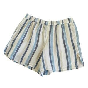 Madewell Curved Hem Pull-On Linen Shorts in Blue Stripes Women’s Size Small